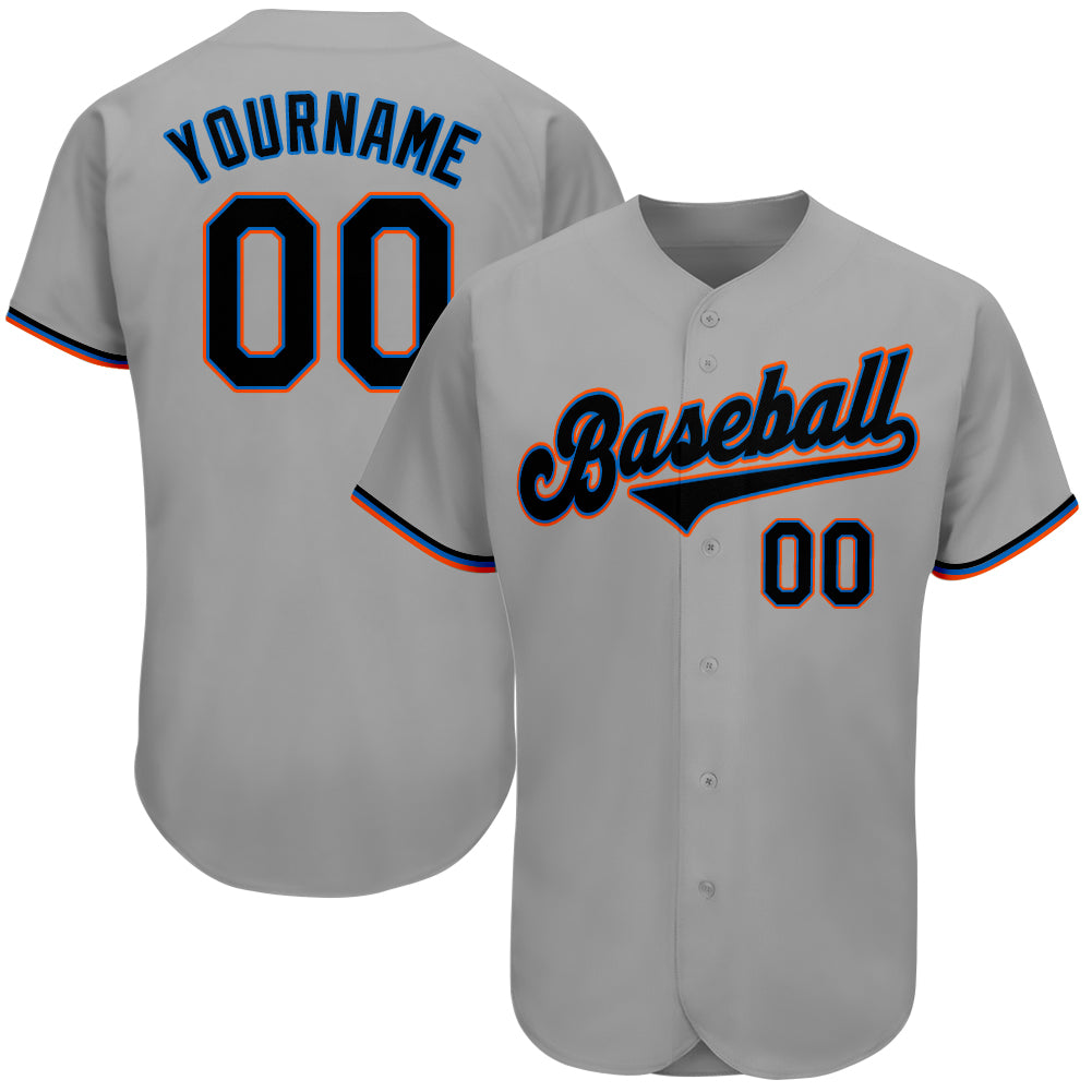 Custom Gray Black-Light Blue Authentic Baseball Jersey