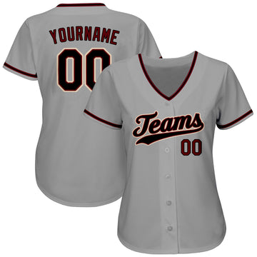 Custom Gray Black-Crimson Authentic Baseball Jersey