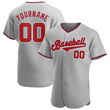 Custom Gray Red-Navy Authentic Baseball Jersey