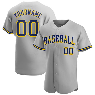 Custom Gray Navy-Gold Authentic Baseball Jersey