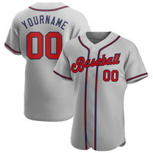 Load image into Gallery viewer, Custom Gray Red-Navy Authentic Baseball Jersey
