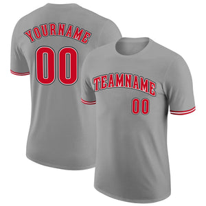 Custom Gray Red-Black Performance T-Shirt