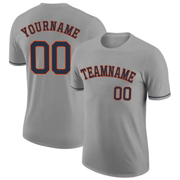 Custom Gray Navy-Orange Performance T-Shirt