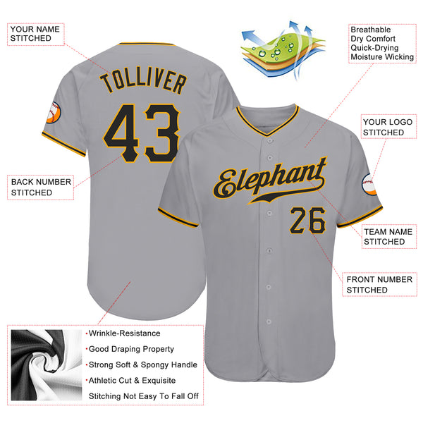 Sale Build Gold Baseball Authentic Gray Jersey Black – CustomJerseysPro