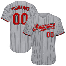 Load image into Gallery viewer, Custom Gray Black Pinstripe Red-Black Authentic Baseball Jersey
