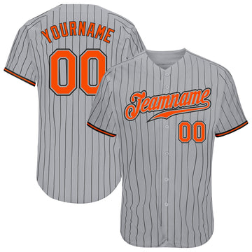 Custom Gray Black Pinstripe Orange-Black Authentic Baseball Jersey