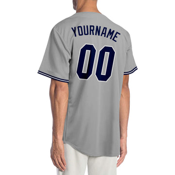 Custom Gray Navy-White Authentic Baseball Jersey