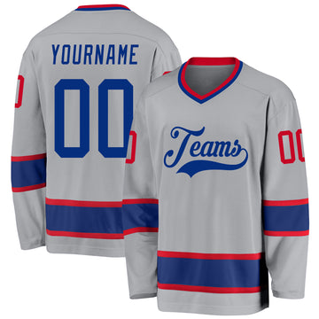 Custom Gray Royal-Red Hockey Jersey