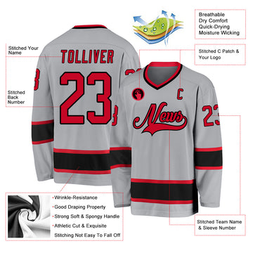 Custom Gray Red-Black Hockey Jersey