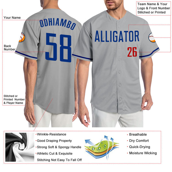 Custom Gray Royal-Red Authentic Two Tone Baseball Jersey