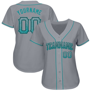 Custom Gray Teal-Black Authentic Drift Fashion Baseball Jersey