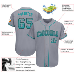 Custom Gray Teal-Black Authentic Drift Fashion Baseball Jersey