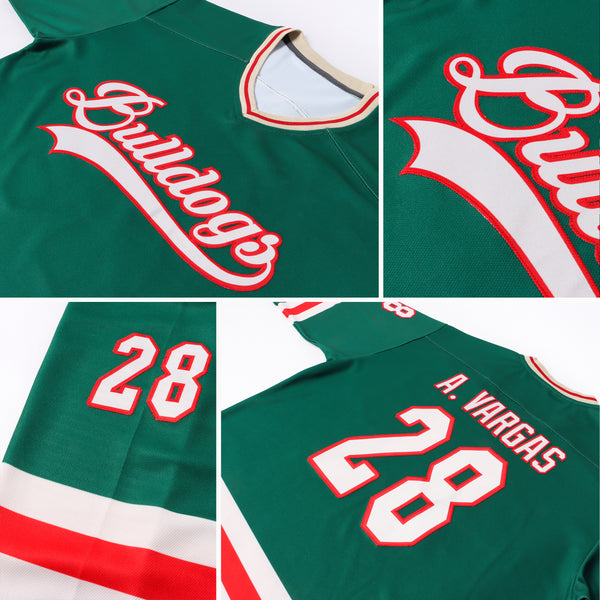 Cheap Custom Green Cream-Red Hockey Jersey Free Shipping