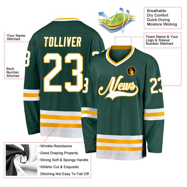 Cheap Custom Green White-Old Gold Hockey Jersey Free Shipping –  CustomJerseysPro