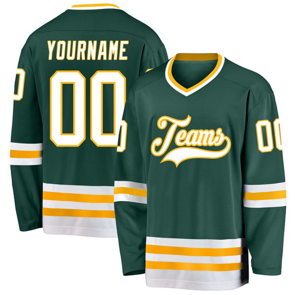 Cheap Custom Green White-Gold Hockey Jersey Free Shipping