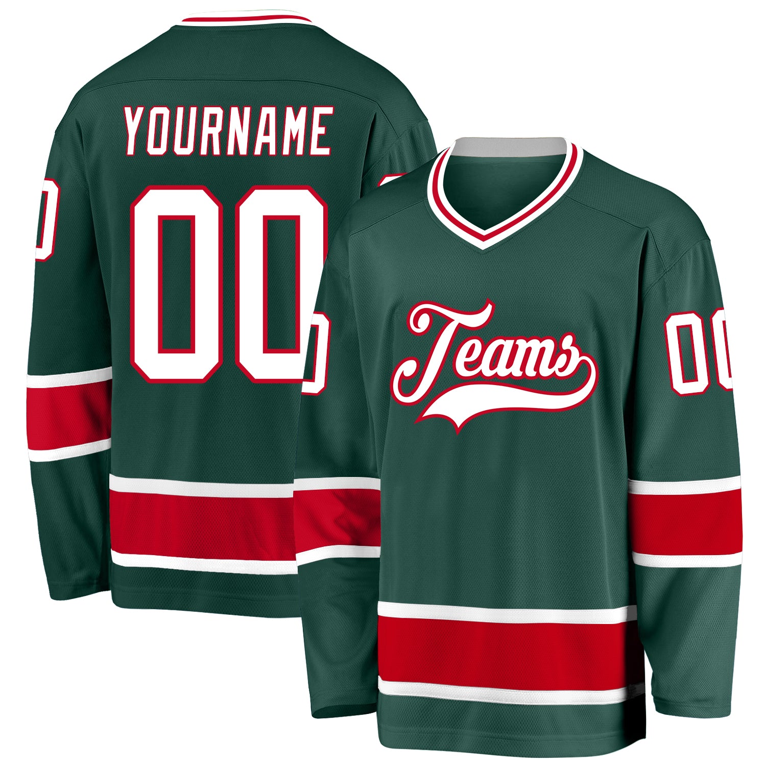 Cheap Custom Green White-Red Hockey Jersey Free Shipping