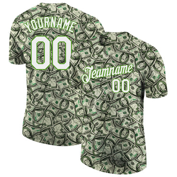 Custom Green White-Neon Green 3D Pattern Design Dollar Performance T-Shirt