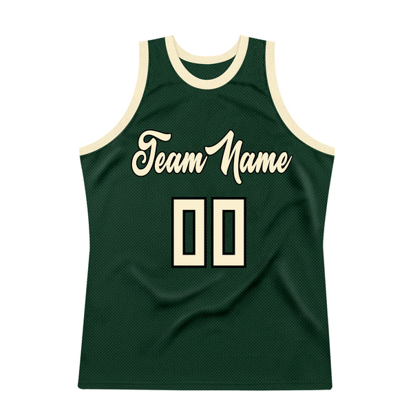 Custom Team Hunter Green Basketball Authentic Cream Throwback Jersey Red