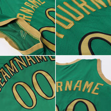 Laden Sie das Bild in den Galerie-Viewer, Custom Kelly Green Gold-White Authentic Throwback Basketball Jersey
