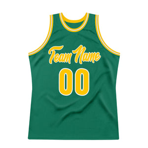 Custom Kelly Green Gold-White Authentic Throwback Basketball Jersey