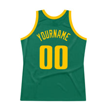 Laden Sie das Bild in den Galerie-Viewer, Custom Kelly Green Gold Authentic Throwback Basketball Jersey
