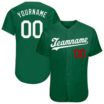 Custom Kelly Green White-Red Authentic Baseball Jersey