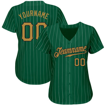 Custom Kelly Green White Pinstripe Old Gold-Black Authentic Baseball Jersey