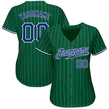 Custom Kelly Green White Pinstripe Royal-White Authentic Baseball Jersey