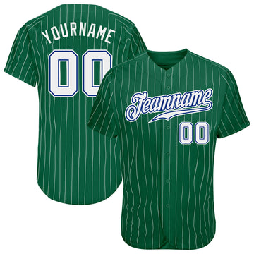 Custom Kelly Green White Pinstripe White-Royal Authentic Baseball Jersey