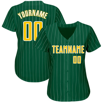 Custom Kelly Green White Pinstripe Gold-White Authentic Baseball Jersey