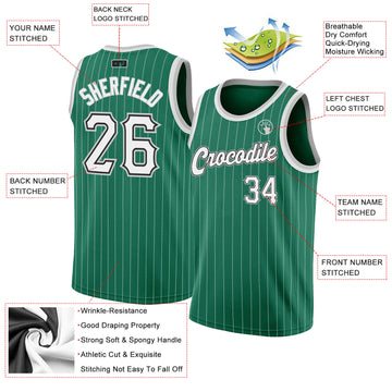 Custom Kelly Green White Pinstripe White-Gray Authentic Basketball Jersey