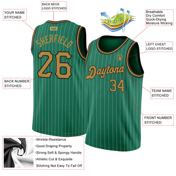 Custom Kelly Green White Pinstripe Old Gold-Black Authentic Basketball Jersey