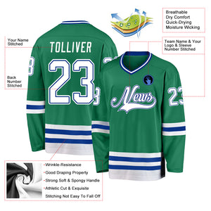 Custom Kelly Green White-Royal Hockey Jersey