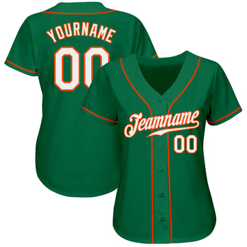 Custom Kelly Green White-Orange Authentic Baseball Jersey