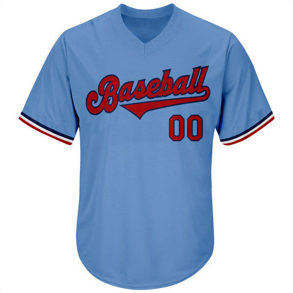 Custom Light Blue Red-Navy Authentic Throwback Rib-Knit Baseball Jersey  Shirt