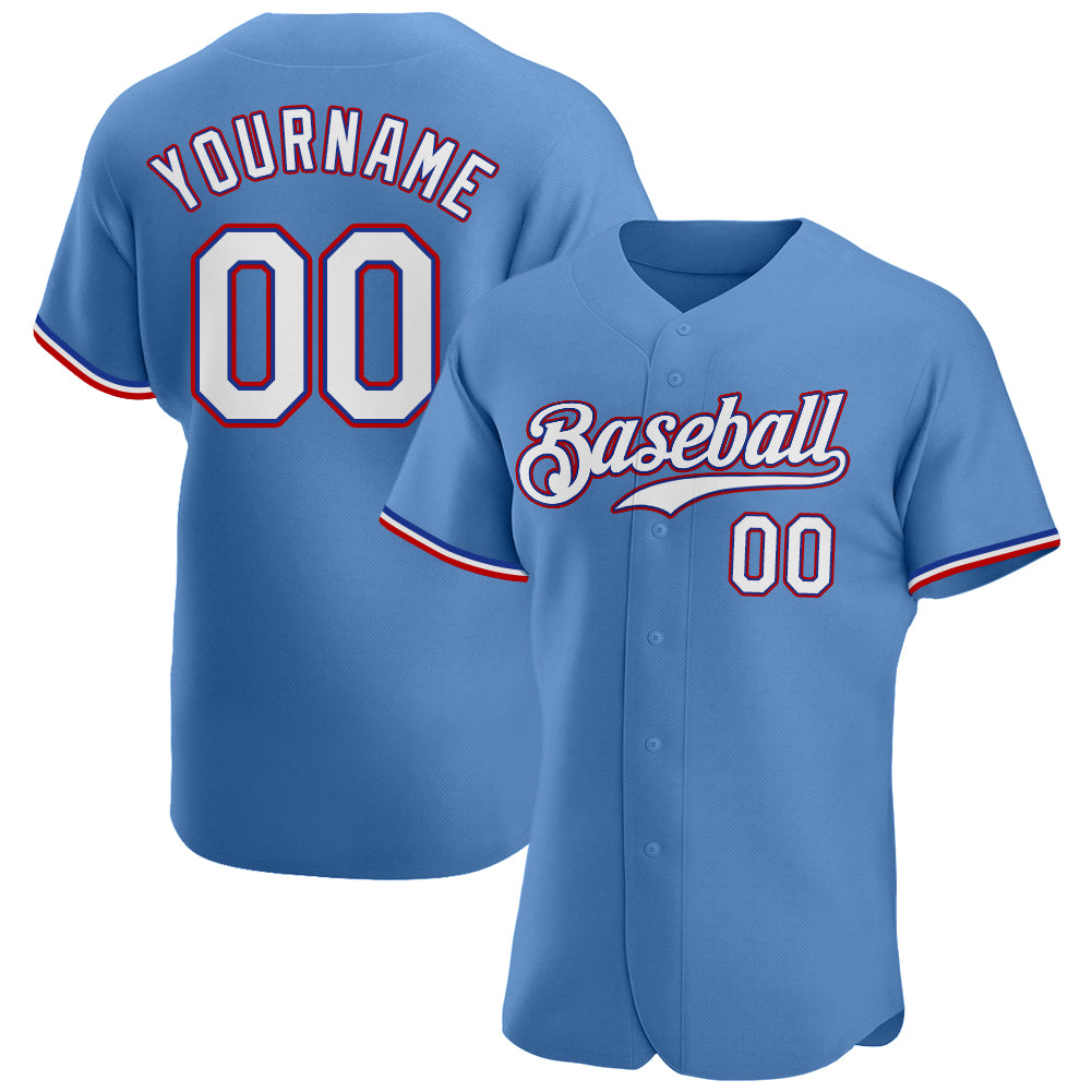 Customized Authentic Baseball Jersey Light blue-White-Red Mesh