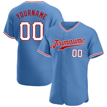 Custom Light Blue White-Red Authentic Baseball Jersey