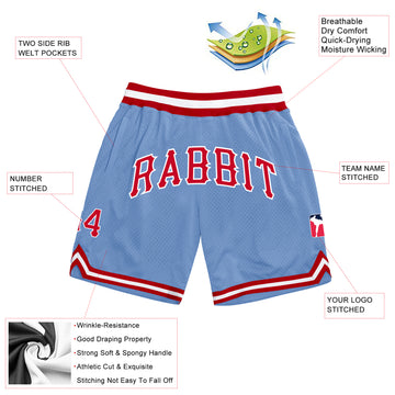 Custom Light Blue Red-White Authentic Throwback Basketball Shorts