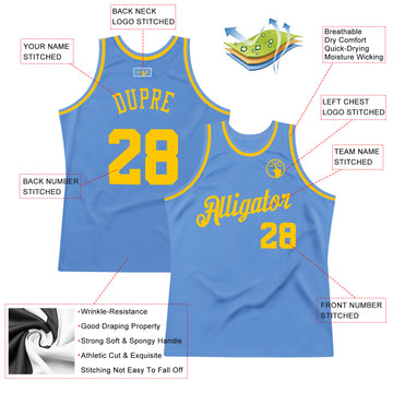 Custom Light Blue Gold Authentic Throwback Basketball Jersey