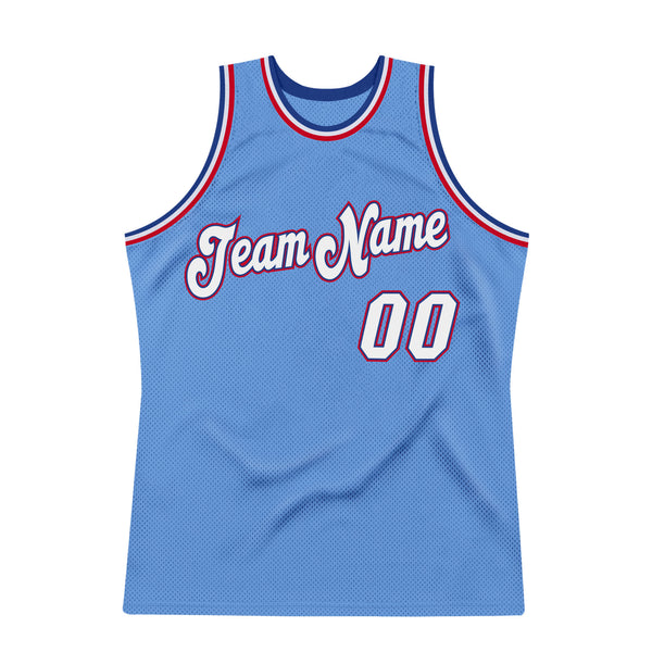 Custom Team Light Blue Basketball Royal Rib-Knit Jersey White