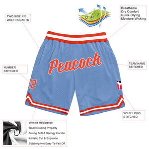 Custom Light Blue Orange-White Authentic Throwback Basketball Shorts