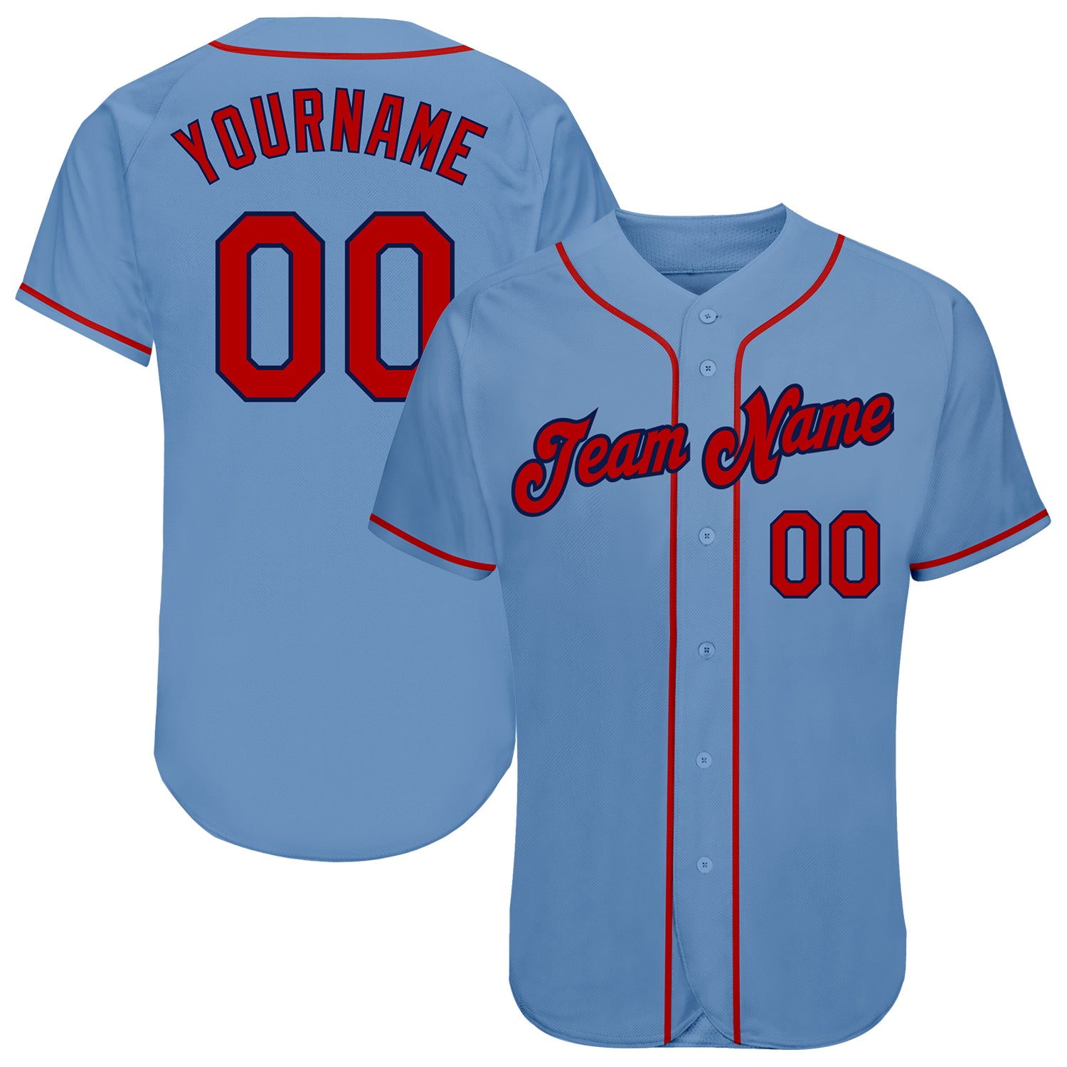 Custom Team Navy Baseball Authentic Light Blue Jersey Red