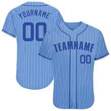 Load image into Gallery viewer, Custom Light Blue White Pinstripe Royal Authentic Baseball Jersey
