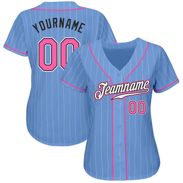 Custom Powder Blue White Pinstripe Black Authentic Baseball Jersey Discount