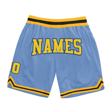 Загрузить изображение в средство просмотра галереи, Custom Light Blue Gold-Black Authentic Throwback Basketball Shorts
