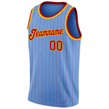 Загрузить изображение в средство просмотра галереи, Custom Light Blue Red Pinstripe Red-Gold Authentic Basketball Jersey
