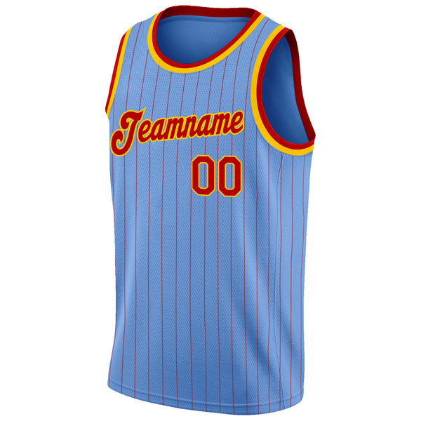 Custom Light Blue Red Pinstripe Red-Gold Authentic Basketball