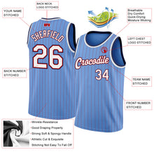 Load image into Gallery viewer, Custom Light Blue Red Pinstripe White-Navy Authentic Basketball Jersey
