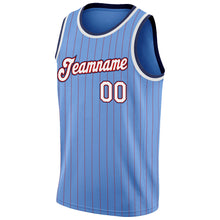 Load image into Gallery viewer, Custom Light Blue Red Pinstripe White-Navy Authentic Basketball Jersey
