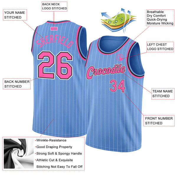 Cheap Custom Light Blue White Pinstripe Pink-Black Authentic Basketball  Jersey Free Shipping – CustomJerseysPro
